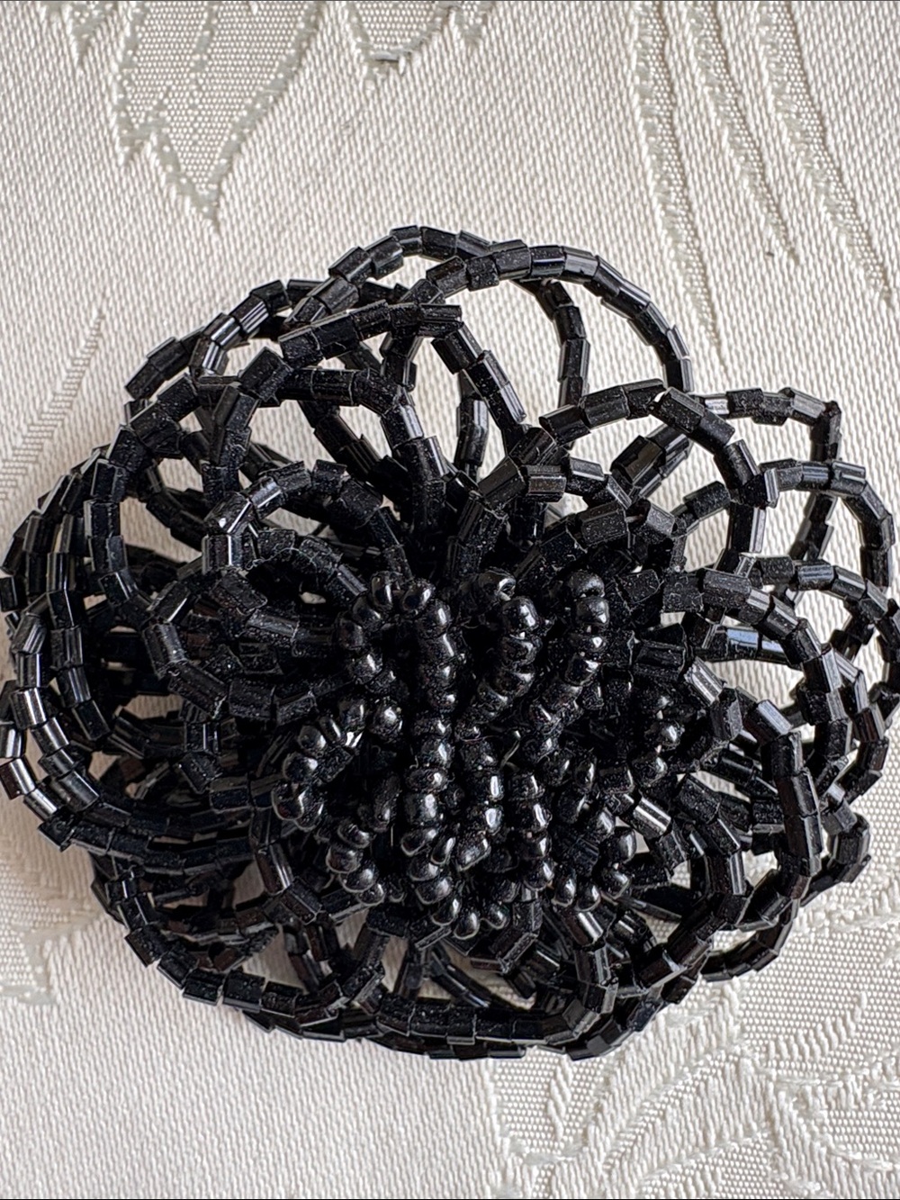 Talbots Black Beaded Floral Pin Brooch